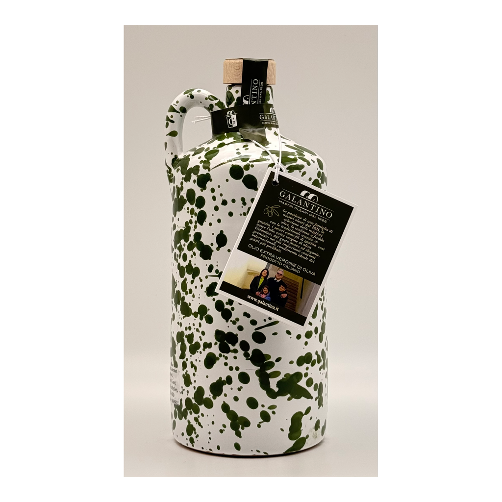 Puglian Extra Virgin Olive Oil in Green Splatter Ceramic Bottle, 500ml